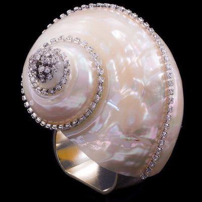 Isabella Adams Crystallized Pearl Turbo Sea Shell Napkin Ring Set/4