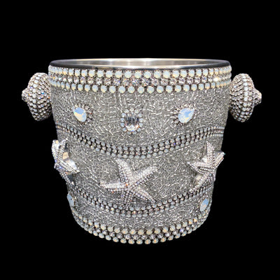 Isabella Adams Champagne Ice Bucket - Clear & White Opal Crystal & Starfish