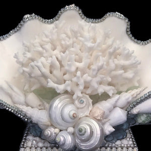 Isabella Adams Clam Shell Centerpiece Featuring Pacific Opal Premium Crystal & Natural Sea Life