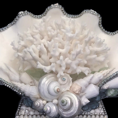 Isabella Adams Clam Shell Centerpiece Featuring Pacific Opal Premium Crystal & Natural Sea Life
