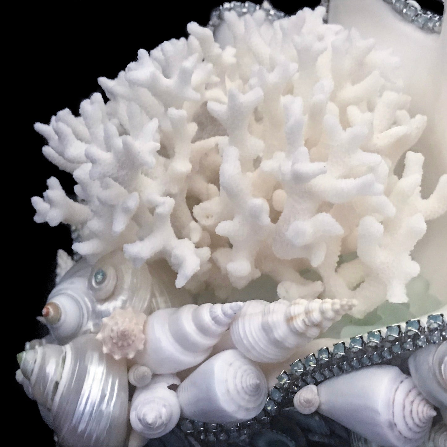 Isabella Adams Clam Shell Centerpiece Featuring Pacific Opal Premium Crystal & Natural Sea Life