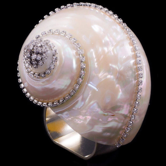 Isabella Adams Crystallized Pearl Turbo Sea Shell Napkin Ring Set/4
